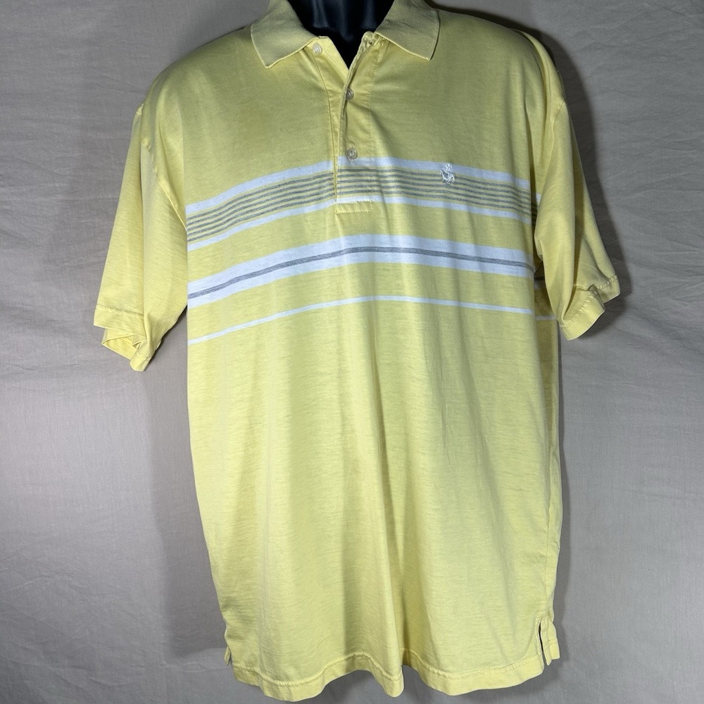 Lada Styles 18th Hole Golf Polo Shirt Mens Large Pale Yellow Striped Cotton‎